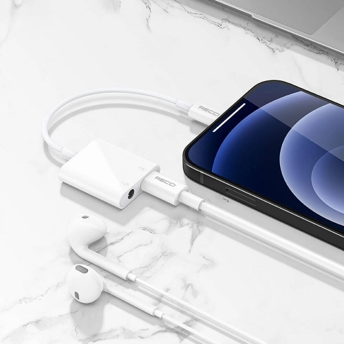 Recci RDS-A10 Lightning PD3.0 2in1 Şarj ve Ses Adaptörü - Beyaz