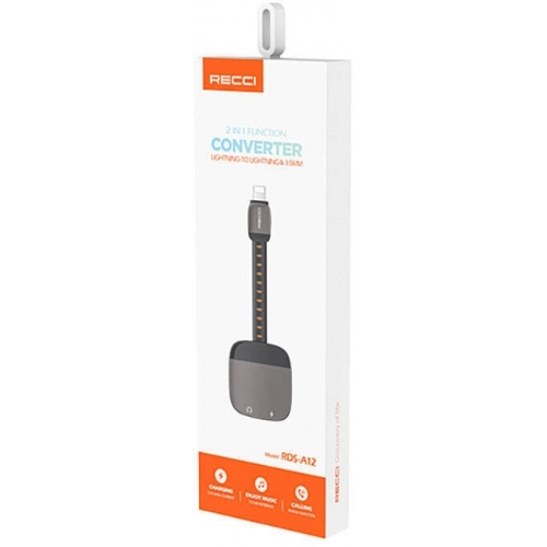 Recci RDS-A12 Lightning 2in1 Şarj ve Ses Adaptörü - Siyah