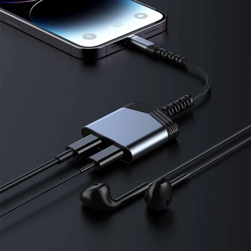 Recci RDS-A18 Lightning 2in1 Şarj ve Ses Adaptörü - Gri