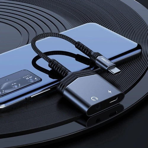 Recci RDS-A19 Type-C PD 2in1 Şarj ve Ses Adaptörü - Gri