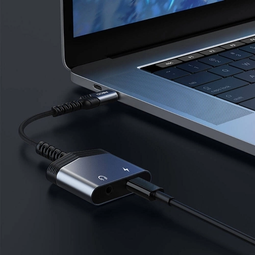 Recci RDS-A19 Type-C PD 2in1 Şarj ve Ses Adaptörü - Gri