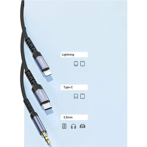 Recci RDS-A26 Lightning to 3.5mm AUX Audio Kablo - Gri