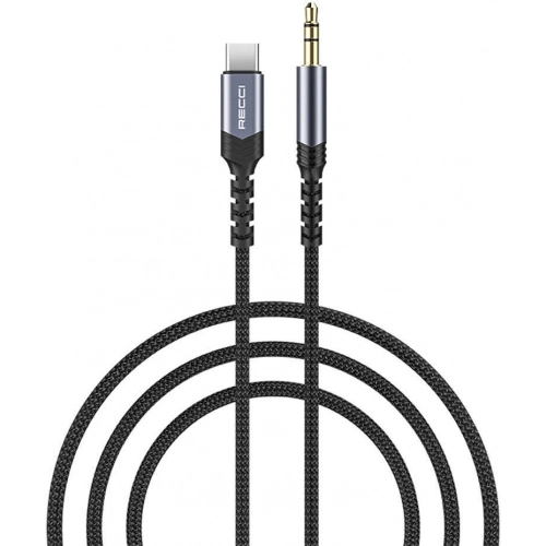 Recci RDS-A27 Type-C to 3.5mm AUX Audio Kablo - Gri