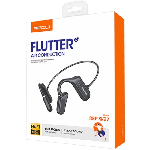 Recci REP-W27 Flutter Serisi Suya Dayanıklı Sporcu Bluetooth Kulaklık - Siyah