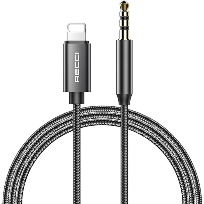 Recci RH02 Lightning to 3.5mm AUX Audio Kablo - Siyah
