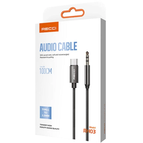 Recci RH03 Type-C to 3.5mm AUX Audio Kablo - Siyah