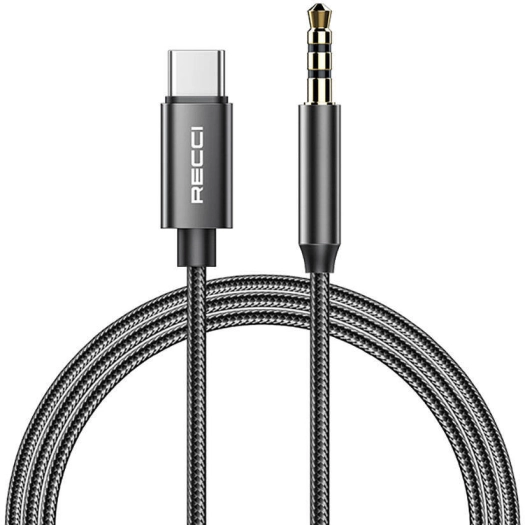 Recci RH03 Type-C to 3.5mm AUX Audio Kablo - Siyah