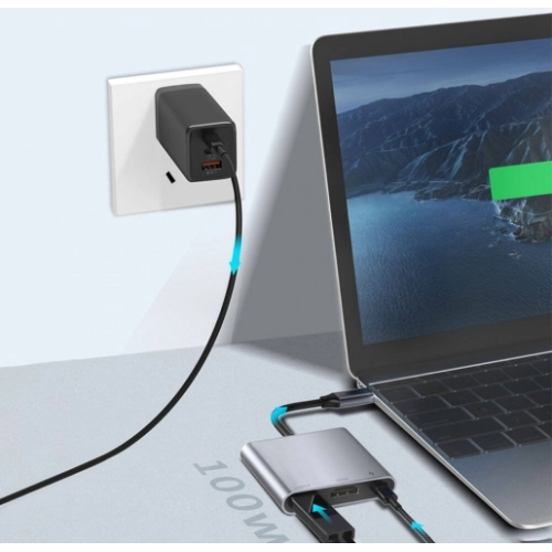 Recci RH05 Type-C to Type-C PD100W + HDMI 4K@30Hz + USB3.0 Bağlantı Özellikli 3in1 Hub - Gri