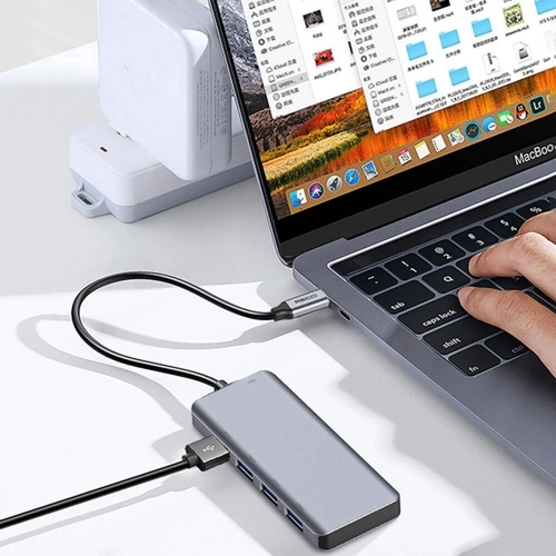 Recci RH06 Type-C to 4 USB3.0 + Micro Bağlantı Özellikli 5in1 USB Çoğaltıcı Hub - Gri