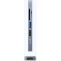 Recci RH08 Type-C to Type-C + SD/TF + USB3.0 + USB2.0 + HDMI + Thunderbolt 3 Bağlantılı 7in2 Hub - Gri