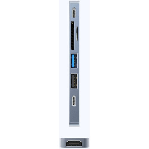 Recci RH08 Type-C to Type-C + SD/TF + USB3.0 + USB2.0 + HDMI + Thunderbolt 3 Bağlantılı 7in2 Hub - Gri