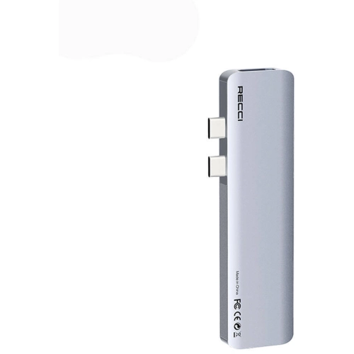 Recci RH08 Type-C to Type-C + SD/TF + USB3.0 + USB2.0 + HDMI + Thunderbolt 3 Bağlantılı 7in2 Hub - Gri