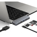 Recci RH08 Type-C to Type-C + SD/TF + USB3.0 + USB2.0 + HDMI + Thunderbolt 3 Bağlantılı 7in2 Hub - Gri