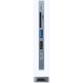 Recci RH08 Type-C to Type-C + SD/TF + USB3.0 + USB2.0 + HDMI + Thunderbolt 3 Bağlantılı 7in2 Hub - Gri