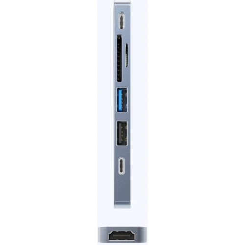 Recci RH08 Type-C to Type-C + SD/TF + USB3.0 + USB2.0 + HDMI + Thunderbolt 3 Bağlantılı 7in2 Hub - Gri