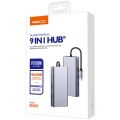 Recci RH09 Type-C to Type-C + SD/TF + USB3.0 + USB2.0 + HDMI + VGA + RJ45 Bağlantılı 9in1 Hub - Gri