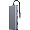 Recci RH09 Type-C to Type-C + SD/TF + USB3.0 + USB2.0 + HDMI + VGA + RJ45 Bağlantılı 9in1 Hub - Gri