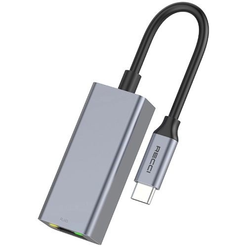 Recci RH10 RJ45 to Type-C Ethernet Dönüştürücü Kablo 100Mbps 80mm - Gri