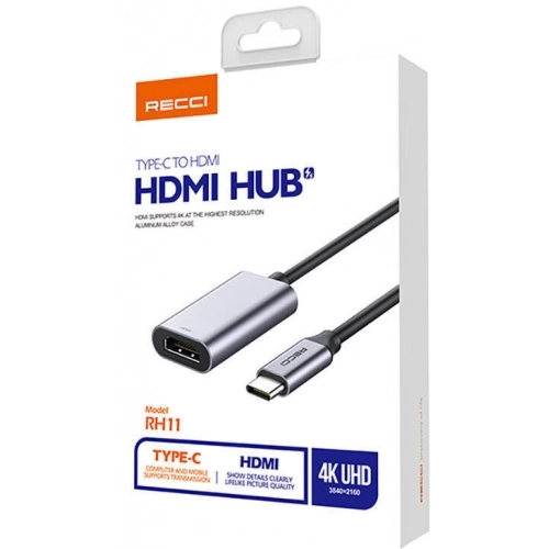 Recci RH11 HDMI to Type-C Dönüştürücü Kablo - Gri