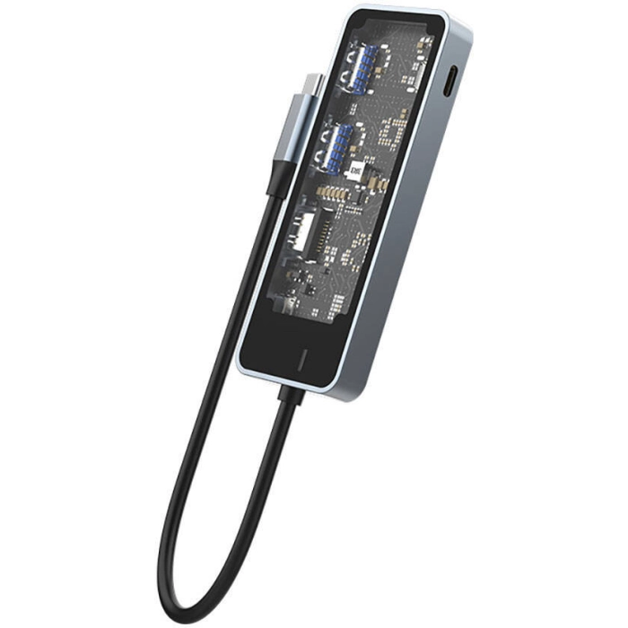 Recci RH16 Type-C to Type-C PD100W + USB3.0 + HDMI + Type-C Bağlantılı 5in1 Hub - Gri