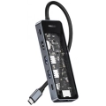 Recci RH17 Type-C to Type-C PD100W + USB3.0 + HDMI + Type-C + RJ45 Bağlantılı 6in1 Hub - Gri