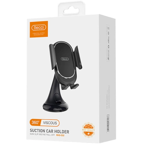 Recci RHO-C02 360 Derece Dönebilen Vakumlu Tasarım Araç Telefon Tutucu - Siyah
