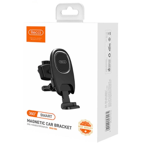 Recci RHO-C06 Magnetik Alt Destek Kolu Tasarımlı Araç Telefon Tutucu - Siyah