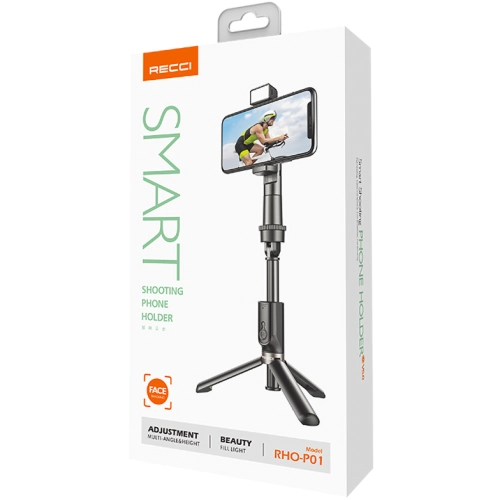 Recci RHO-P01 Bluetooth 5.0 Uzaktan Kumandalı Çok Fonksiyonlu Selfie Çubuğu 200mAh - Siyah