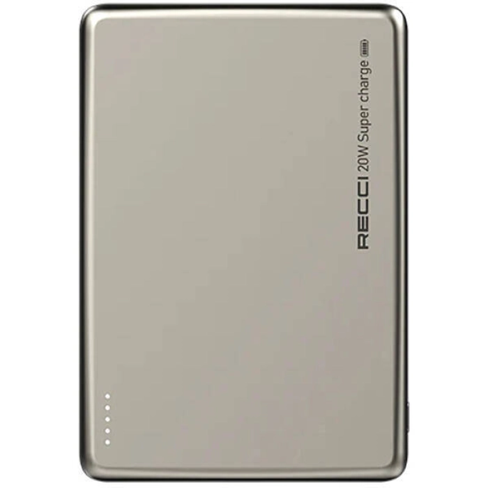 Recci RPB-W20 Taşınabilir Wireless Şarj ve PD Hızlı Şarj Özellikli Powerbank 15W 4900mAh - Gold