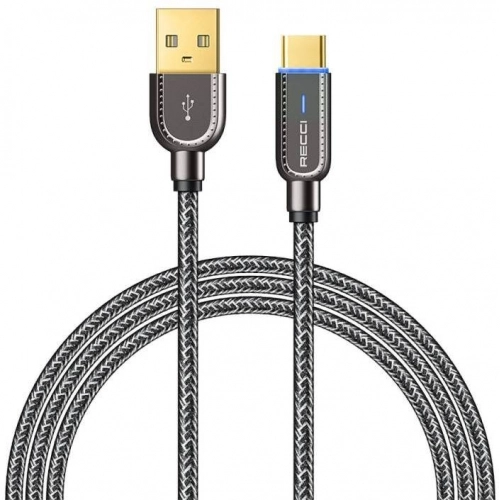 Recci RS02C Smart Power-Off Serisi Hızlı Şarj Özellikli USB-A To Type-C Kablo 1M - Siyah