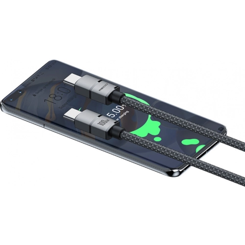 Recci RS08CCPD Warrior Serisi 100W Hızlı Şarj Özellikli Type-C To Type-C PD Kablo 1.2M - Gri