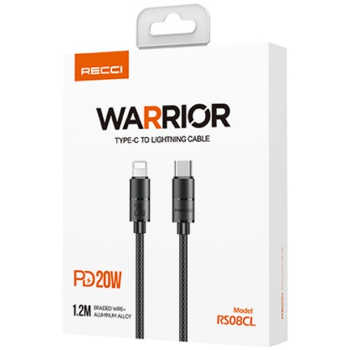 Recci RS08CLPD Warrior Serisi 20W Hızlı Şarj Özellikli Type-C To Lightning PD Kablo 1.2M - Gri