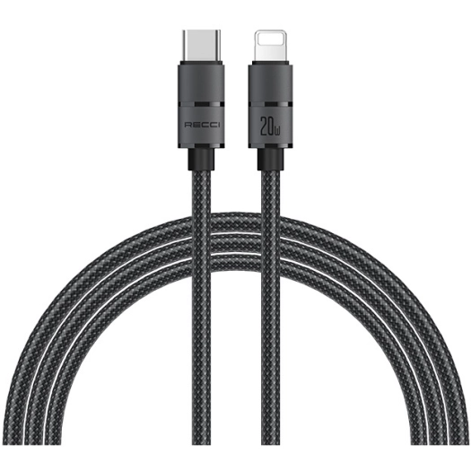 Recci RS08CLPD Warrior Serisi 20W Hızlı Şarj Özellikli Type-C To Lightning PD Kablo 1.2M - Gri
