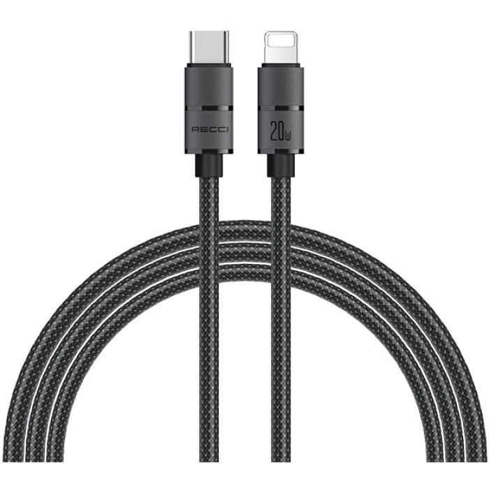Recci RS08CLPD Warrior Serisi 20W Hızlı Şarj Özellikli Type-C To Lightning PD Kablo 1.2M - Gri