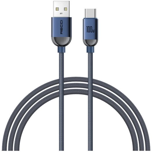 Recci RS09C Crystal Serisi 100W Hızlı Şarj Özellikli USB-A To Type-C Kablo 1.2M - Mavi