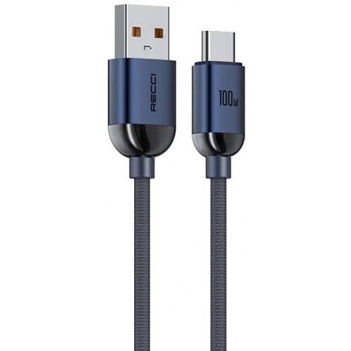 Recci RS09C Crystal Serisi 100W Hızlı Şarj Özellikli USB-A To Type-C Kablo 1.2M - Mavi