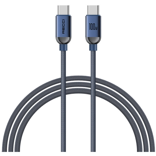 Recci RS09CCPD Crystal Serisi 100W Hızlı Şarj Özellikli Type-C To Type-C PD Kablo 1.2M - Mavi