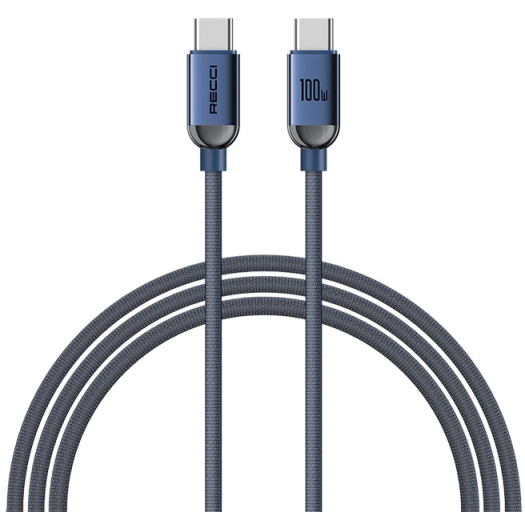 Recci RS09CCPD Crystal Serisi 100W Hızlı Şarj Özellikli Type-C To Type-C PD Kablo 1.2M - Mavi