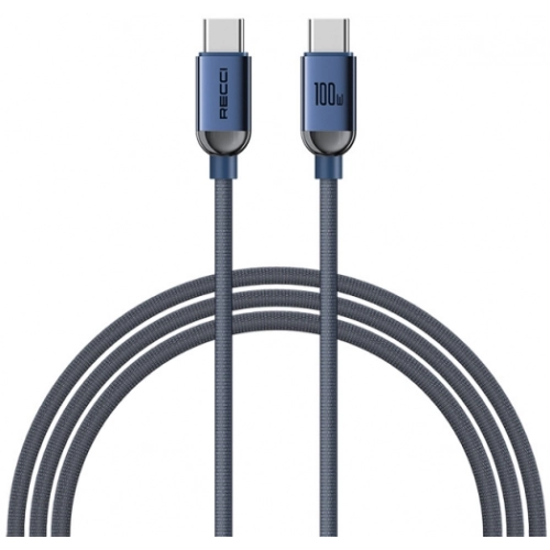 Recci RS09CCPD Crystal Serisi 100W Hızlı Şarj Özellikli Type-C To Type-C PD Kablo 1.2M - Mavi