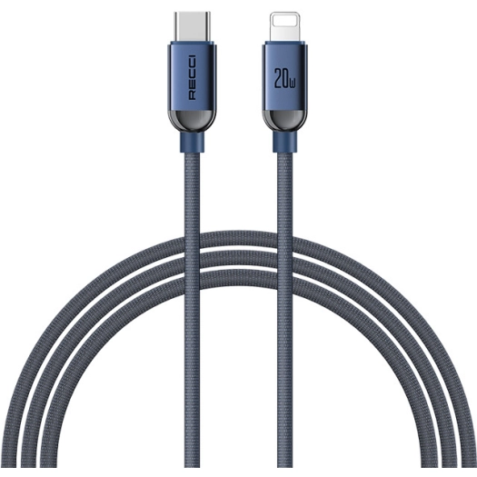 Recci RS09CLPD Crystal Serisi 20W Hızlı Şarj Özellikli Type-C To Lightning PD Kablo 1.2M - Mavi
