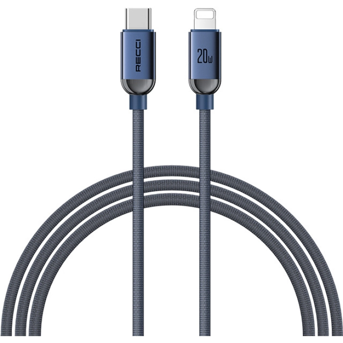 Recci RS09CLPD Crystal Serisi 20W Hızlı Şarj Özellikli Type-C To Lightning PD Kablo 1.2M - Mavi