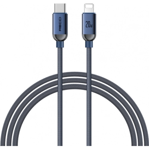 Recci RS09CLPD Crystal Serisi 20W Hızlı Şarj Özellikli Type-C To Lightning PD Kablo 1.2M - Mavi