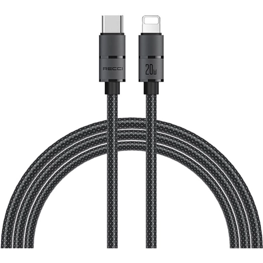 Recci RS12CL Warrior  Serisi 20W Hızlı Şarj Özellikli Type-C To Lightning PD Kablo 2M - Gri