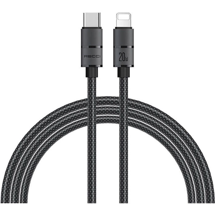 Recci RS12CL Warrior  Serisi 20W Hızlı Şarj Özellikli Type-C To Lightning PD Kablo 2M - Gri
