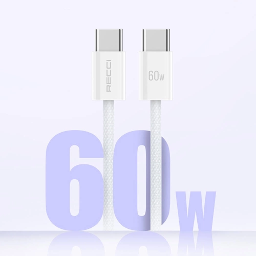 Recci RS13CC Nature Serisi 60W Hızlı Şarj Özellikli Type-C To Type-C PD Kablo 1.2M - Beyaz