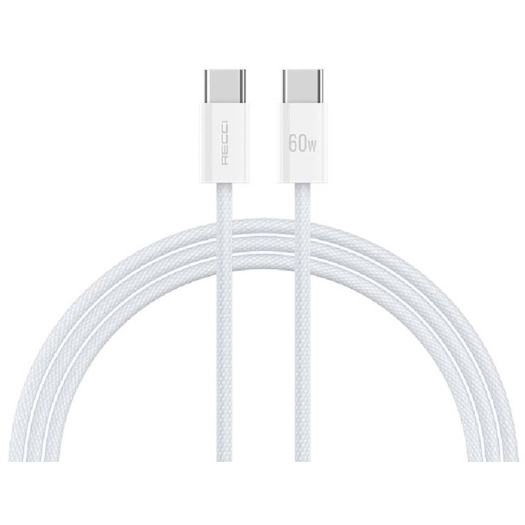 Recci RS13CC Nature Serisi 60W Hızlı Şarj Özellikli Type-C To Type-C PD Kablo 1.2M - Beyaz