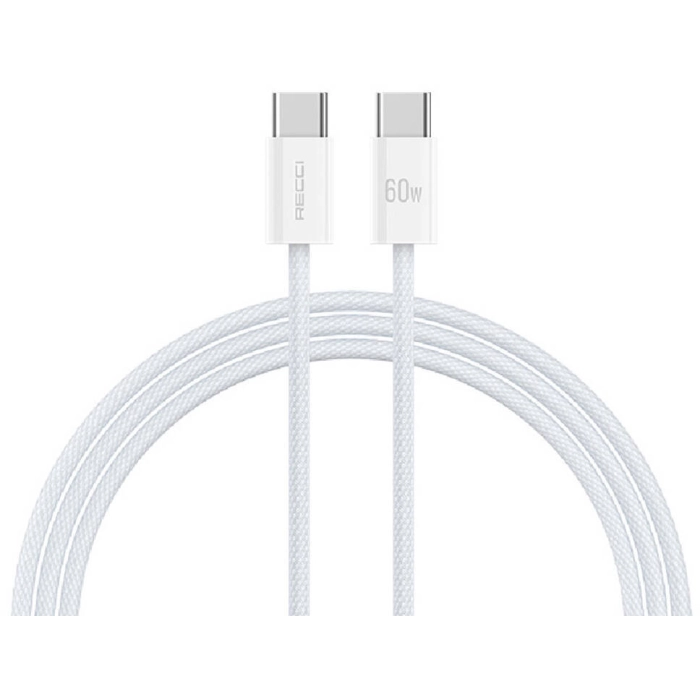 Recci RS13CC Nature Serisi 60W Hızlı Şarj Özellikli Type-C To Type-C PD Kablo 1.2M - Beyaz