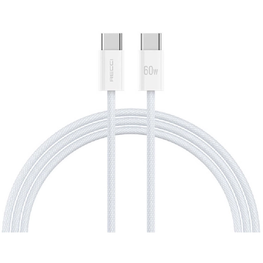 Recci RS15CC Nature Serisi 60W Hızlı Şarj Özellikli Type-C To Type-C PD Kablo 2M - Beyaz