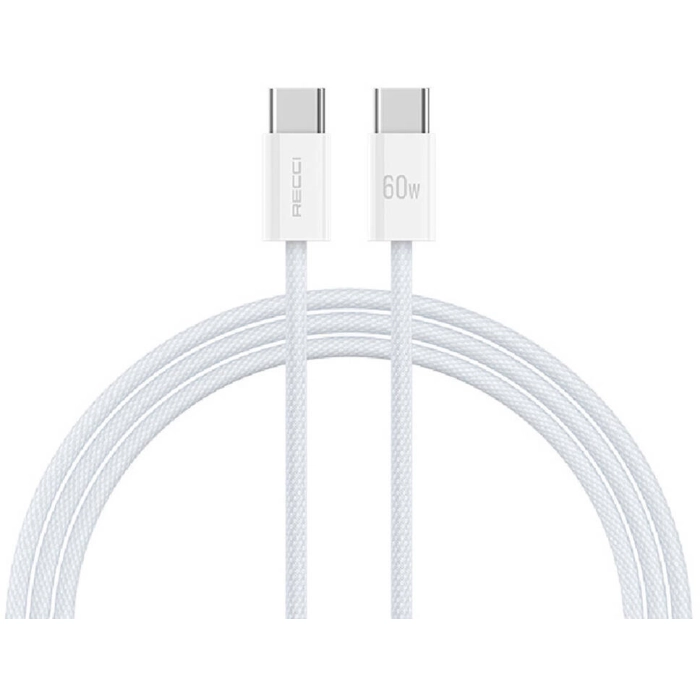 Recci RS15CC Nature Serisi 60W Hızlı Şarj Özellikli Type-C To Type-C PD Kablo 2M - Beyaz