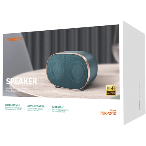 Recci RSK-W10 TF/AUX Hi-Fi Wireless Bluetooth 5.0 Speaker Hoparlör 3W 1200mAh - Koyu Yeşil